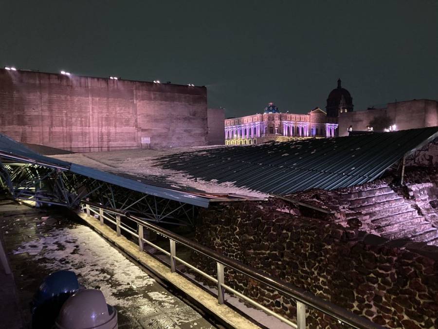 Colapsa estructura sobre Templo Mayor por granizo; descartan daño grave