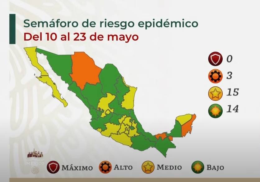 Salud reporta 15 estados en semáforo amarillo y 14 en verde