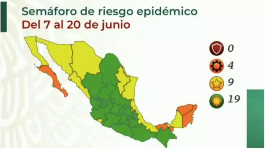 Salud reporta 19 estados en semáforo verde y cuatro en naranja