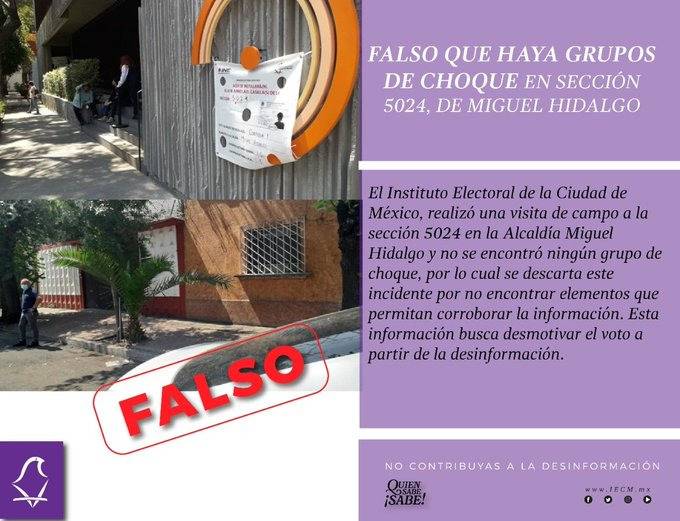 IECM descarta que haya grupos de choque en casilla electoral de alcaldía Miguel Hidalgo