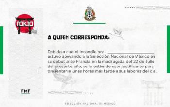 El “Tri” ol&iacute;mpico emite justificante laboral para aficionados desvelados