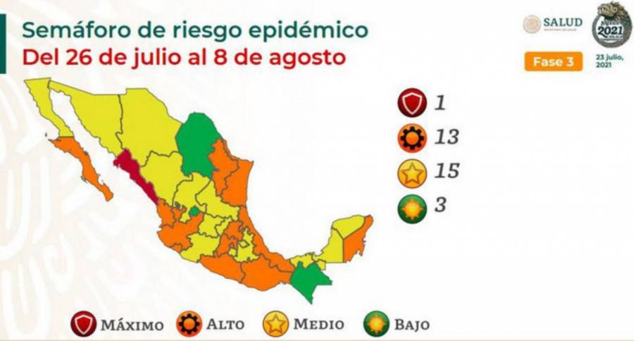 Así queda el semáforo Epidemiológico por estado