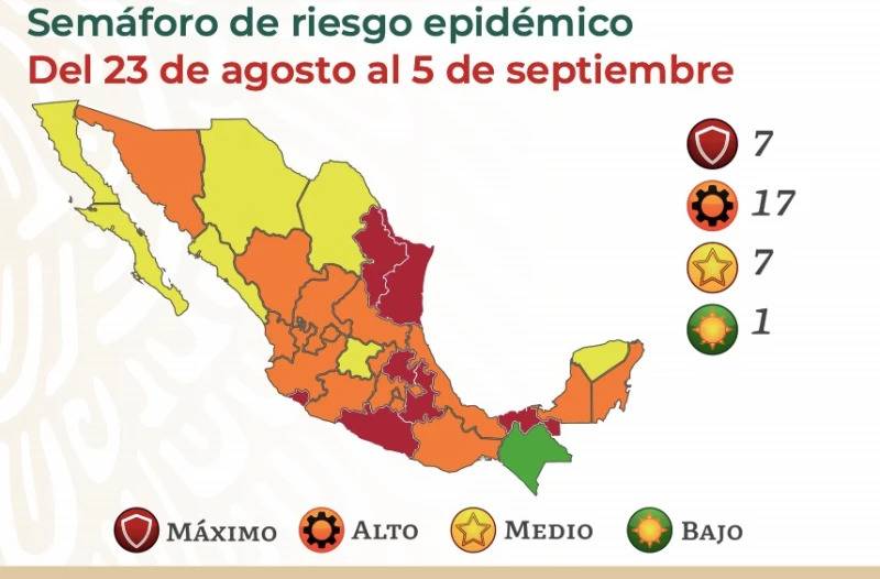 Así queda el semáforo epidemiológico en México