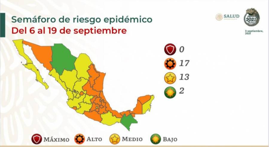 Así queda el semáforo epidemiológico en México, ningún estado en rojo
