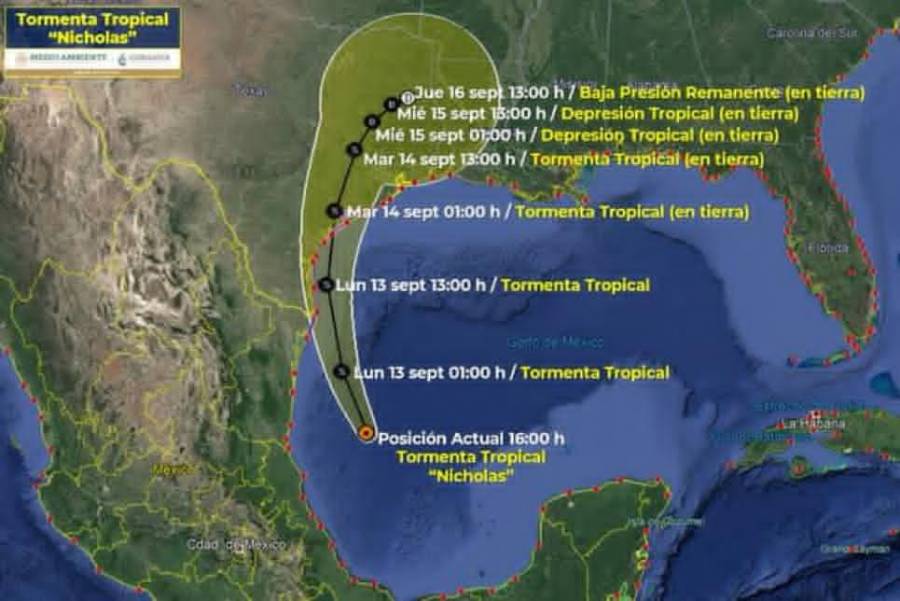 La tormenta tropical Nicholas podría bordear la costa de Tamaulipas e intensificarse a huracán