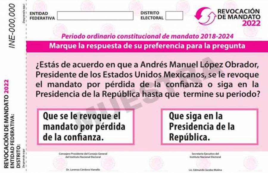 INE aprueba papeleta y materiales para consulta de revocación de mandato