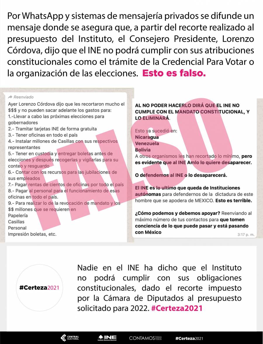 Falsa la versión que se difunde por WhatsApp sobre la credencial para votar con fotografía: INE