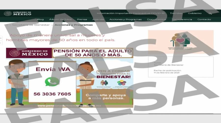 Pensión para adultos de 50 años o más es falsa: Bienestar