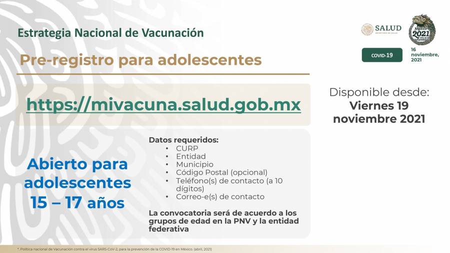 Se abrió el prerregistro para vacunación en el país, para adolescentes de 15 a 17 años sin comorbilidades
