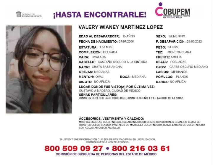 Localizan con vida a Valery Wianey en Hidalgo; es estudiante del IPN