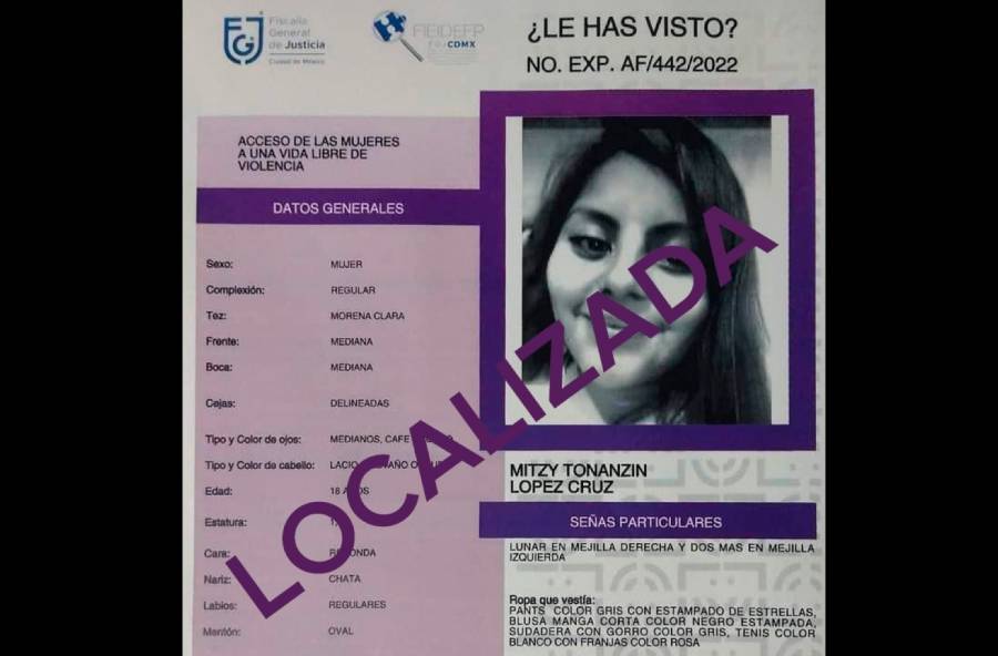 Fiscalía CDMX localiza a Mitzy López, estudiante del CCH Oriente que desapareció en Nezahualcóyotl, Edomex