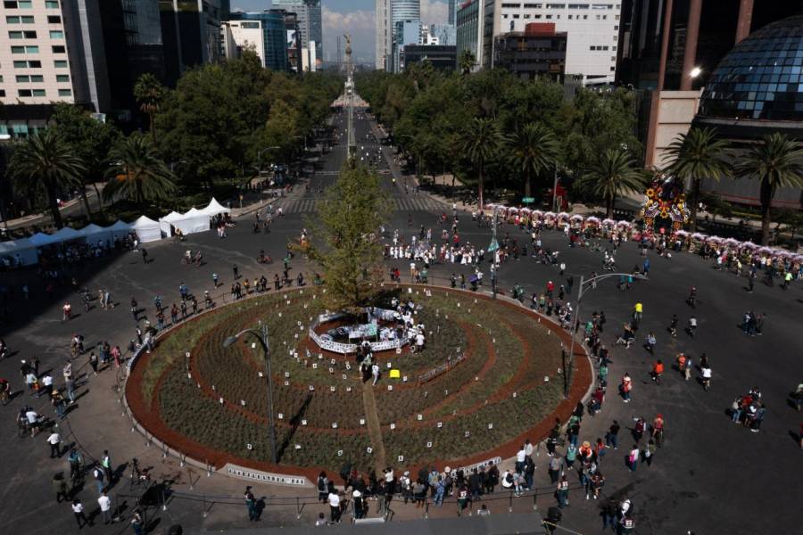 Familiares de desaparecidos protestan durante bienvenida del Ahuehuete en Reforma