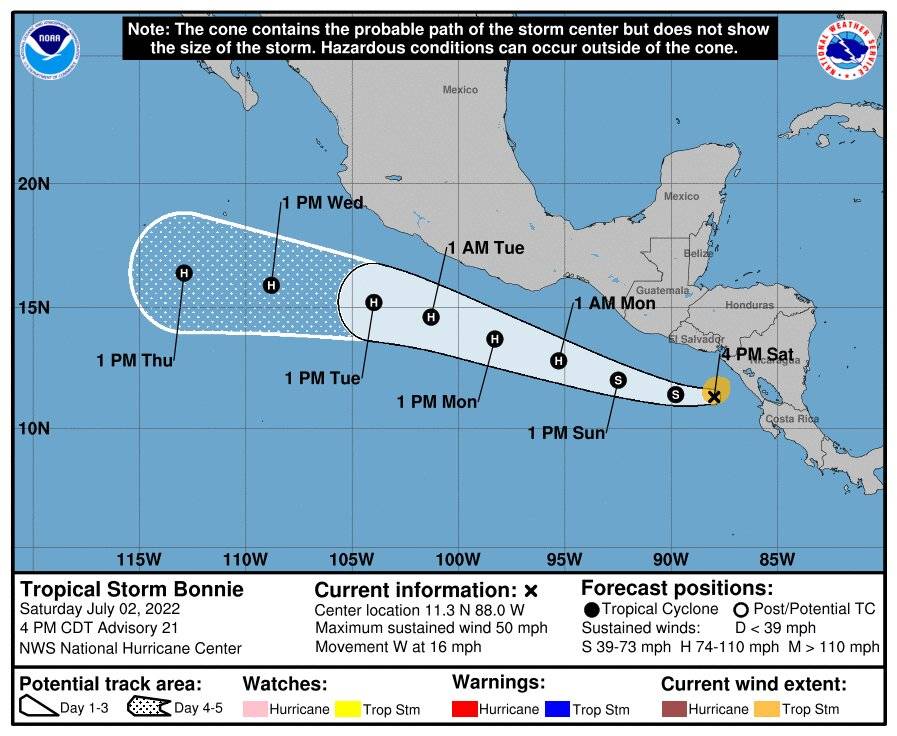 Tormenta tropical Bonnie se puede convertir en huracán a su llegada al Pacífico