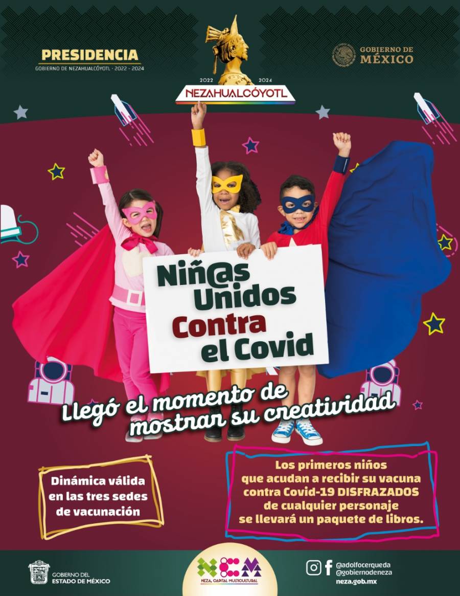 Regalarán libros a los niños y niñas que acudan disfrazados a vacunarse vs Covid en Neza