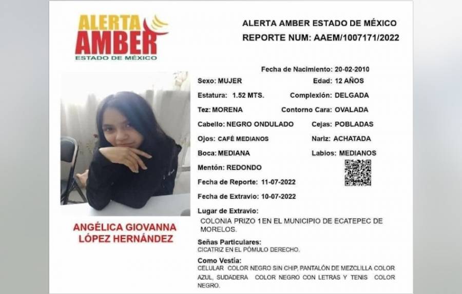 Activan Alerta Amber por la desaparición de una menor de 12 años en Ecatepec