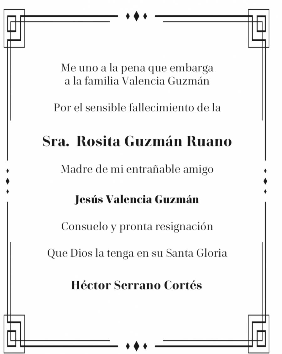 Héctor Serrano lamenta el fallecimiento de la Sra. Rosita Guzmán Ruano