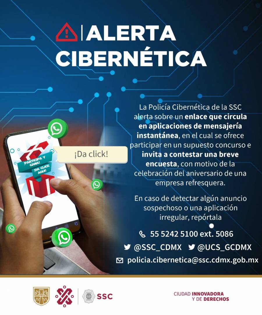 Policía Cibernética de la SSC, alerta a ciudadanía por enlace malicioso