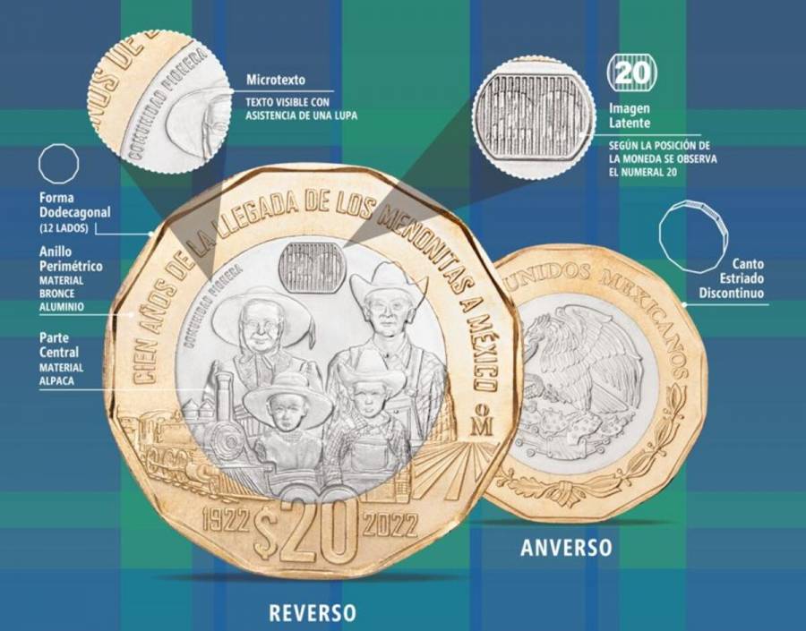 Banxico lanza moneda conmemorando 100 años de los menonitas en México