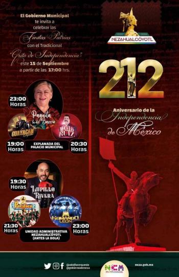 Regresan festejos patrios a Neza con Orquesta Guayacán, Lupillo Rivera, Paquita la del Barrio y Maelo Ruiz