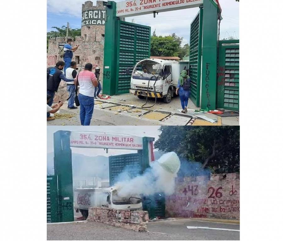 Presuntos normalistas de Ayotzinapa causan daños a la 35 Zona Militar de Chilpancingo