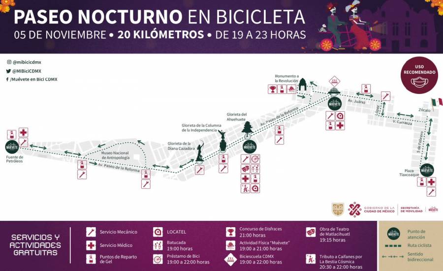 SEMOVI anunció actividades para el Paseo Nocturno Muévete en Bici de Día de Muertos