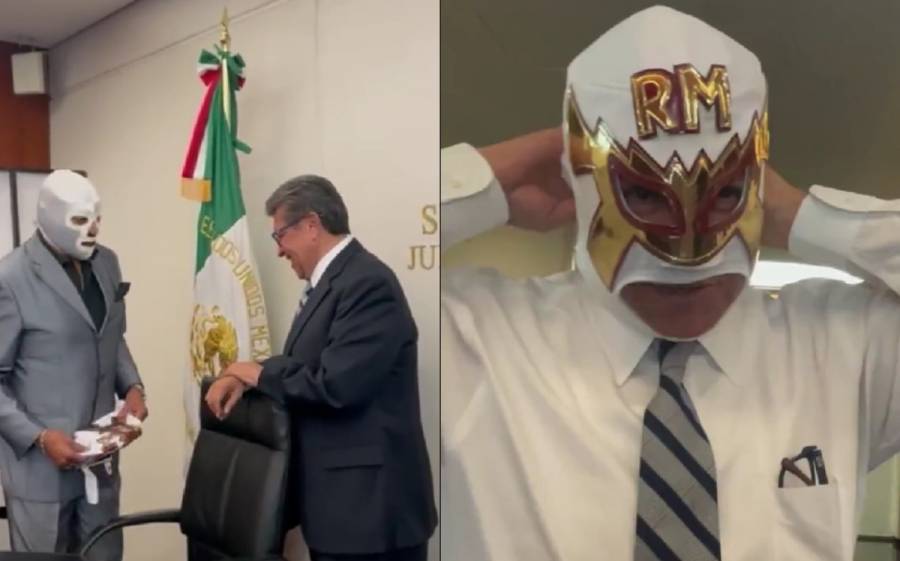 Llega “Monri el Indomable” a Arena México; Luchadores regalan máscara al senador