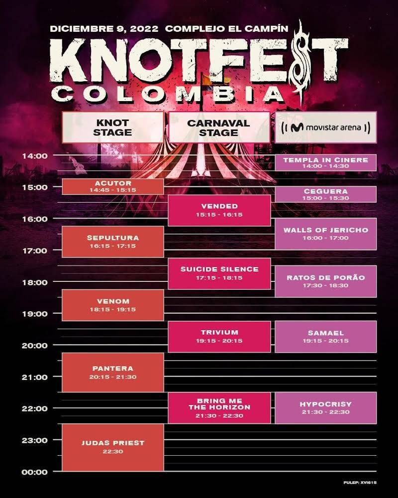 Knotfest Colombia revela sus horarios para 2022