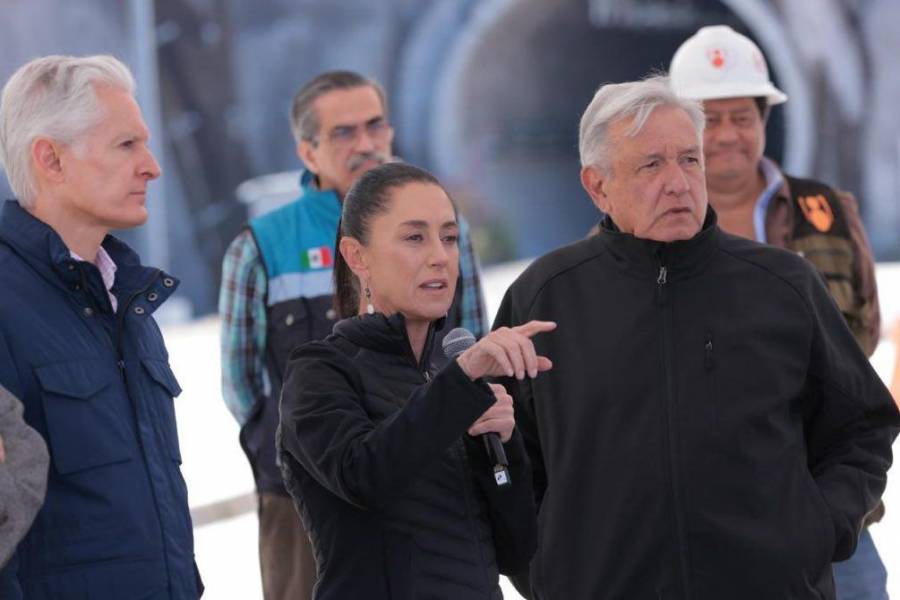 AMLO, Sheinbaum y Del Mazo supervisión obra de Tren Toluca CDMX