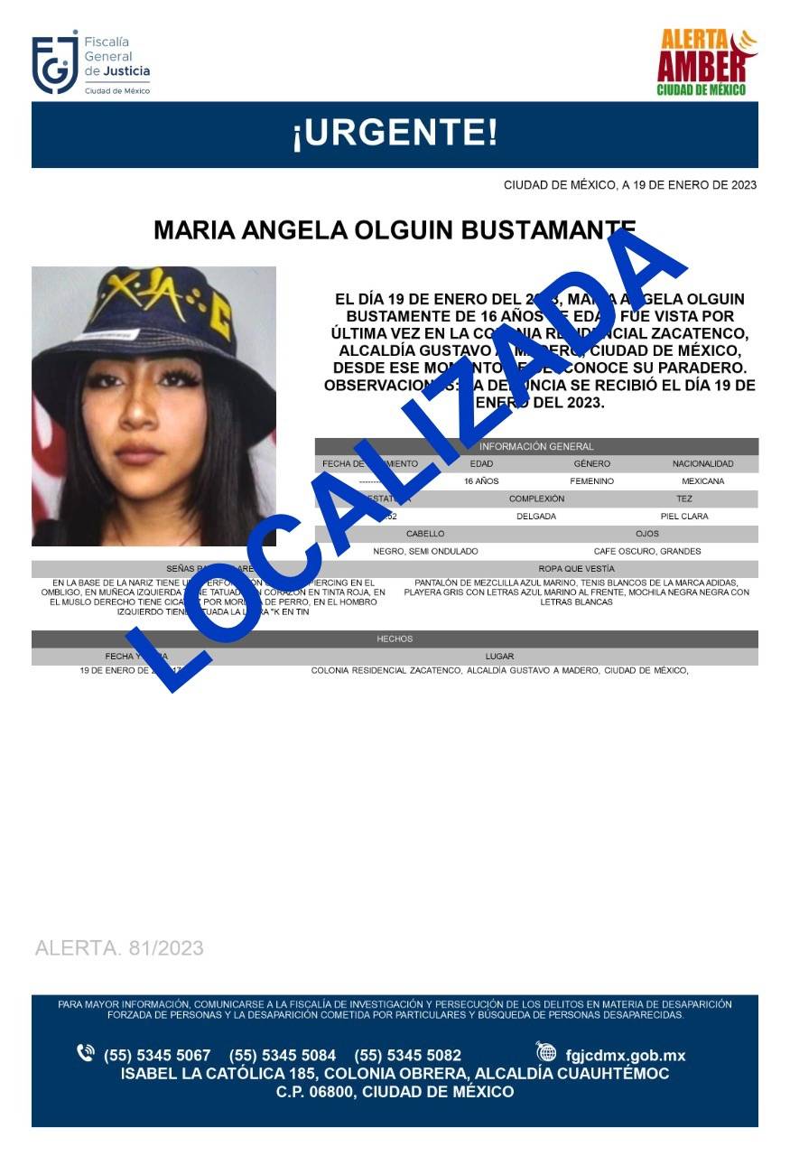 Localizan con vida a María Ángela Olguín, adolescente desaparecida en Indios Verdes