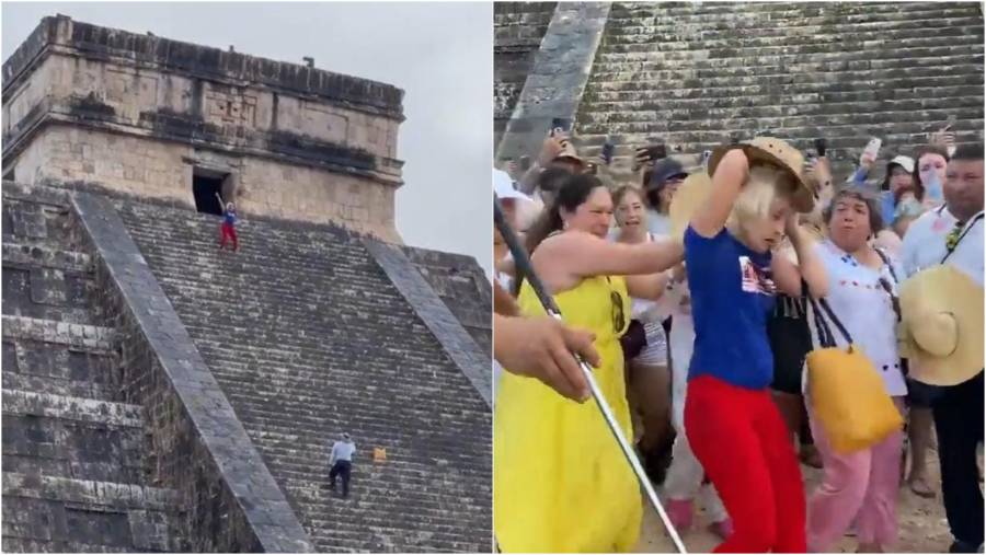 Chichén Itzá: Turista sube a pirámide, así lo reciben al bajar