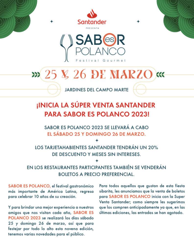 ¡INICIA LA SÚPER VENTA SANTANDER PARA SABOR ES POLANCO 2023!