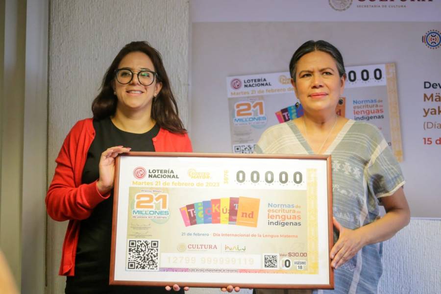 Inali y Lotería Nacional develan el billete alusivo al Día Internacional de la Lengua Materna