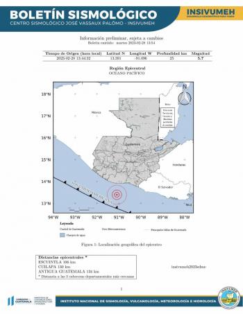 Se registra sismo de 5.5 en Guatemala