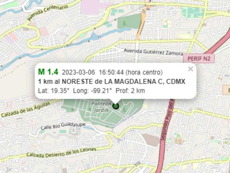 Reportan sismo en la Magdalena Contreras