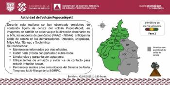 Alertan por posible caída de ceniza volcánica en CDMX