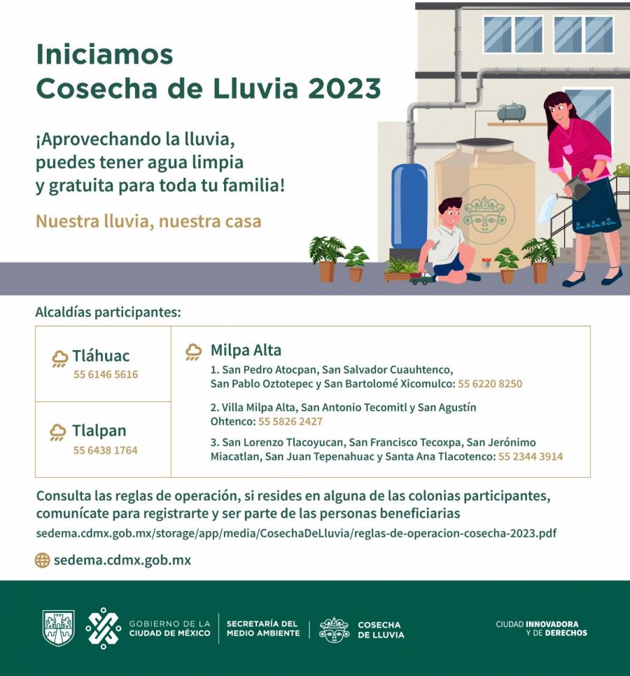 Programa “Cosecha de Lluvias” llega a más colonias en CDMX, señaló la Sedema