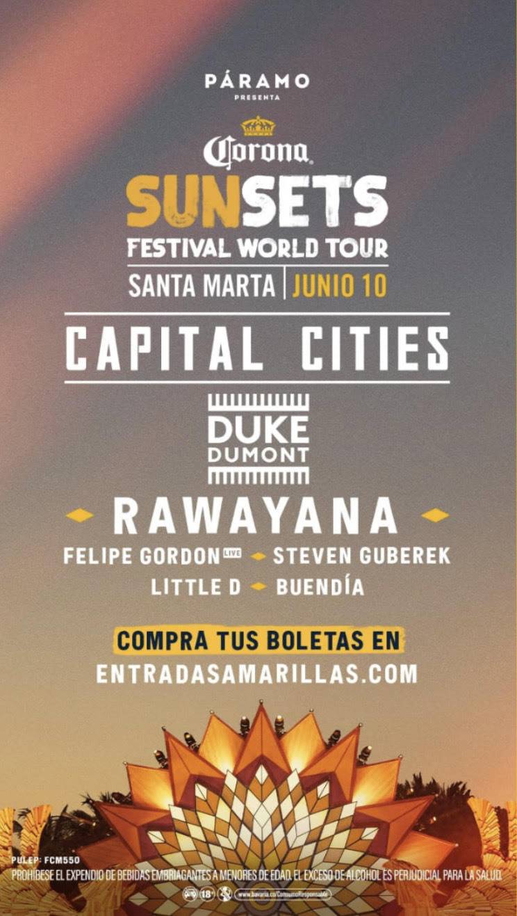 Corona Sunsets 2023 vuelve al atardecer playero junto a Capital Cities, Rawayana, Duke Dumont y más