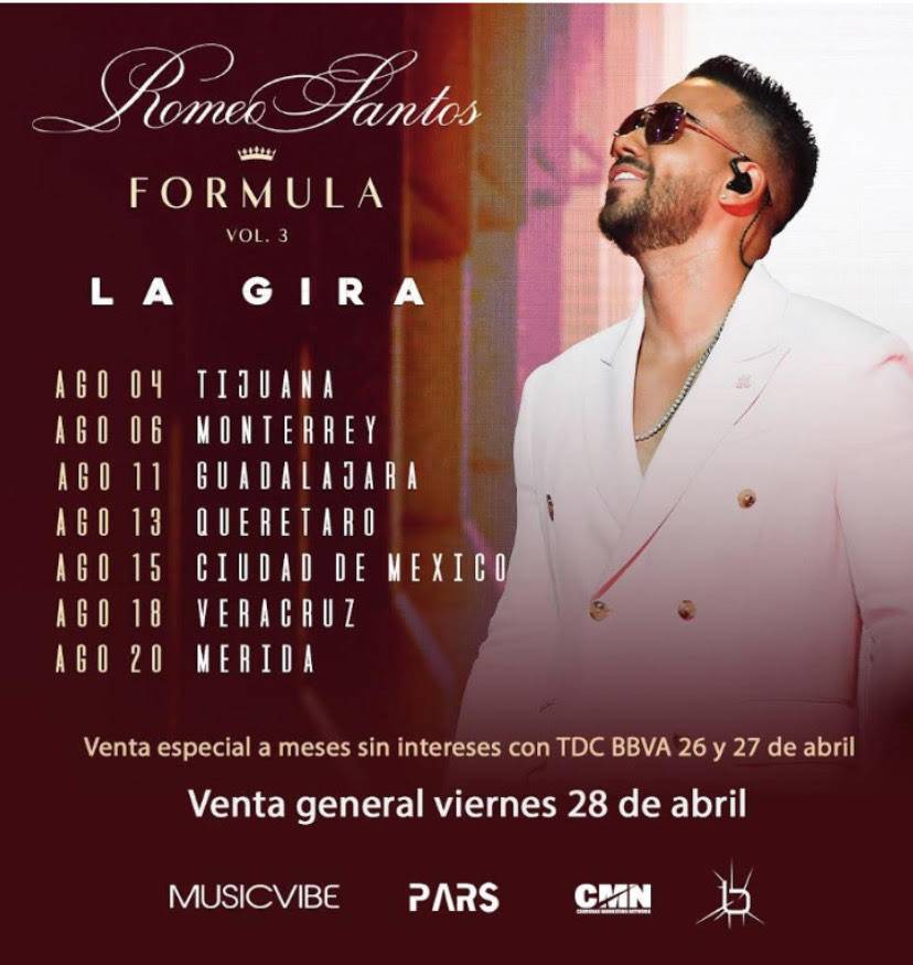 ROMEO SANTOS LLEGA A M&Eacute;XICO PARA OFRECER SIETE PRESENTACIONES COMO PARTE DE SU GIRA “F&Oacute;RMULA VOLUMEN 3”