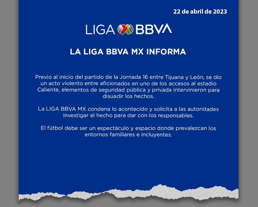 Reportan fuerte enfrentamiento previo al partido de la jornada 16 entre Tijuana y León de la Liga MX