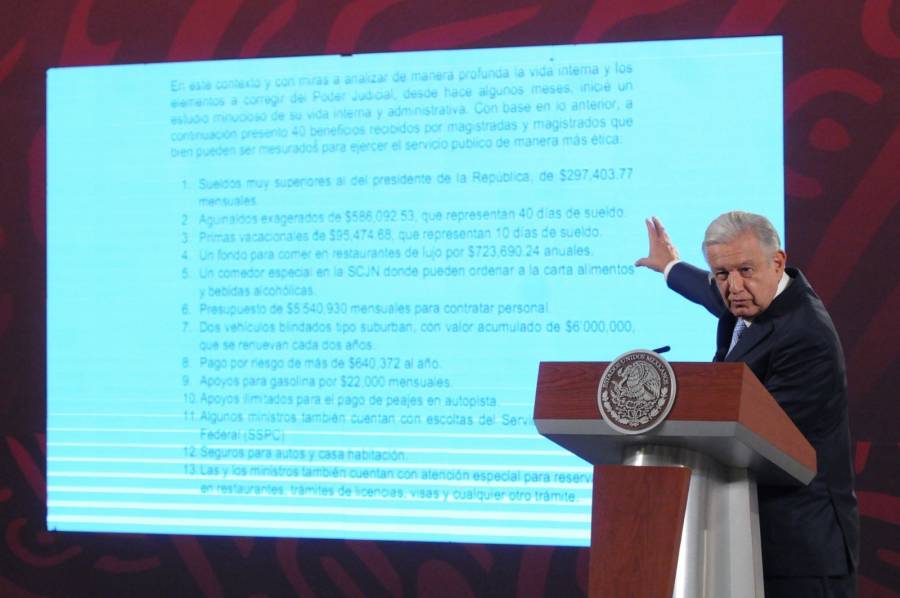 AMLO exhibe 40 beneficios laborales de ministros