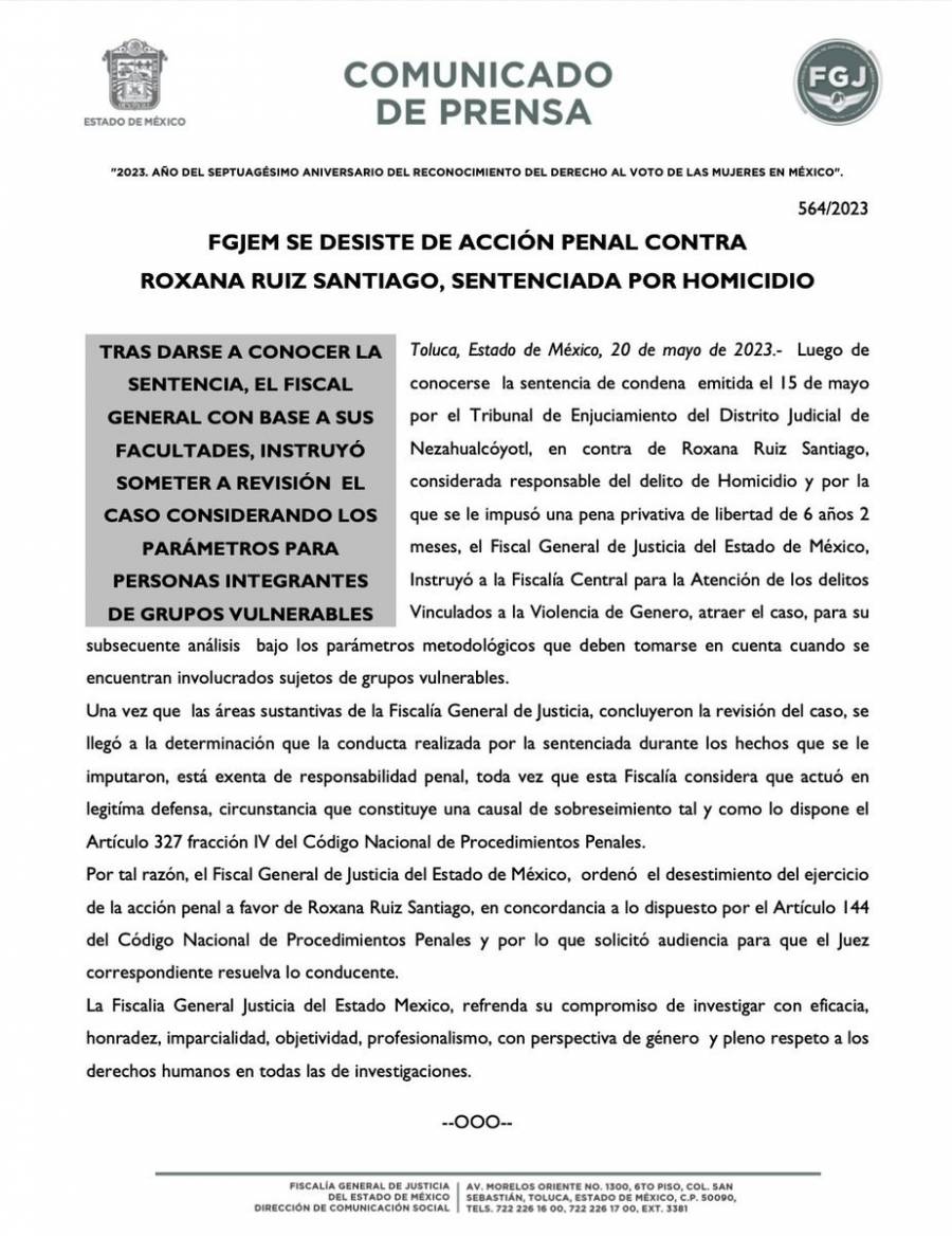Fiscalía desestima acción penal en contra de Roxana Ruiz