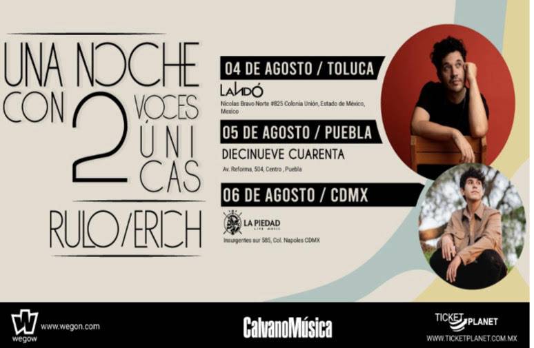 RULO & ERICH Son dos de los proyectos de autor m&aacute;s grandes de la m&uacute;sica independiente se unen juntos para realizar sendas fechas en M&eacute;xico.