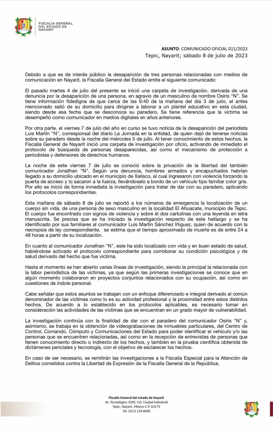 La FJG de Nayarit confirma el asesinato de Luis Martín Sánchez: un golpe a la libertad de prensa
