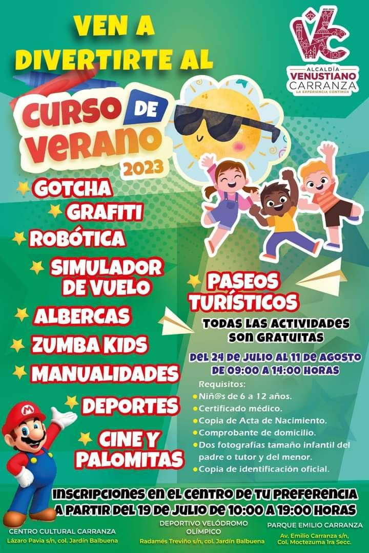 Venustiano Carranza abre inscripciones a Curso de Verano 2023