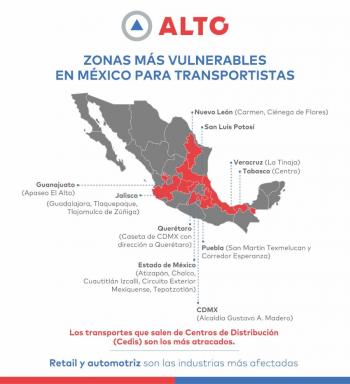 Alto revela las zonas m&aacute;s vulnerables para transportistas en M&eacute;xico