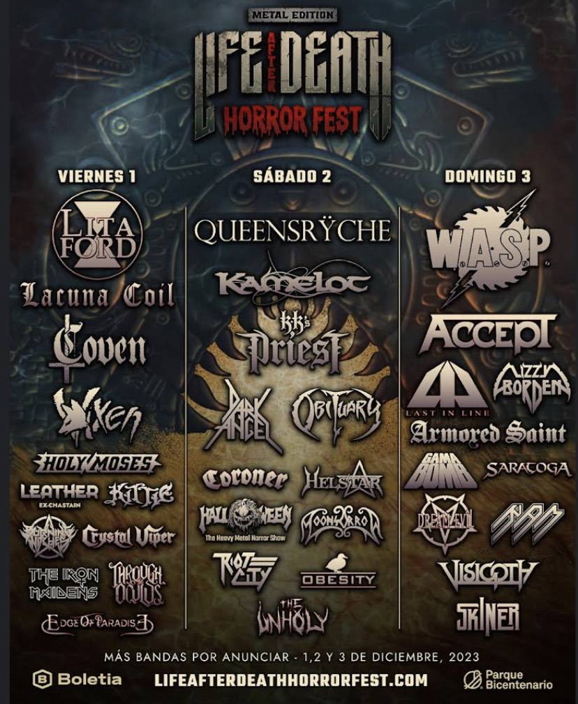 “W.A.S.P., QUEENRYCHE, LIZZY BORDEN, KAMELOT, KK´S PRIEST, OBITUARY, DARK ANGEL, KITTIE Y MÁS” EL FESTIVAL ESPECIALIZADO EN TERROR Y HEAVY METAL MÁS GRANDE DEL CONTINENTE ANUNCIA NUEVAS BANDAS