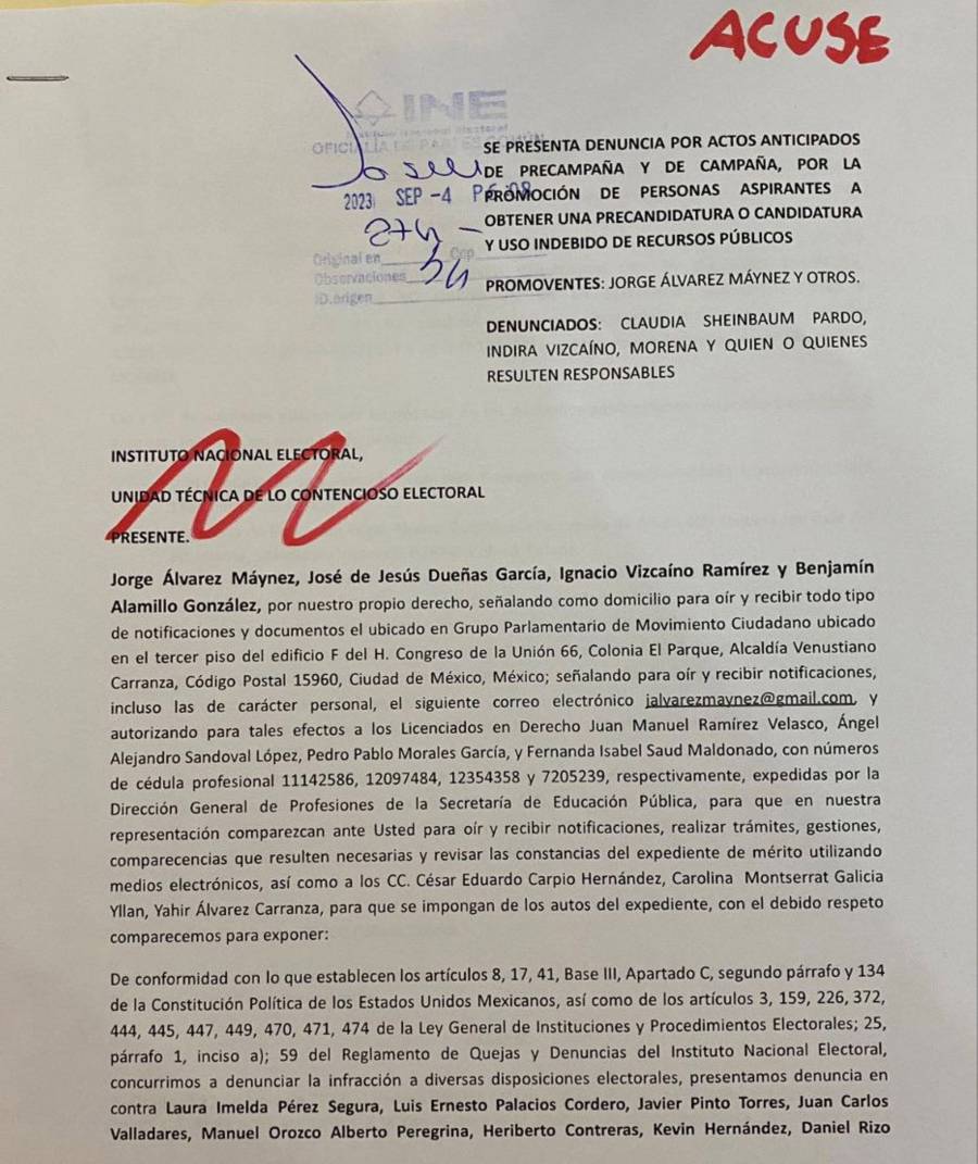 Jorge Álvarez Máynez de Movimiento Ciudadano denuncia a Claudia Sheinbaum por uso de recursos públicos