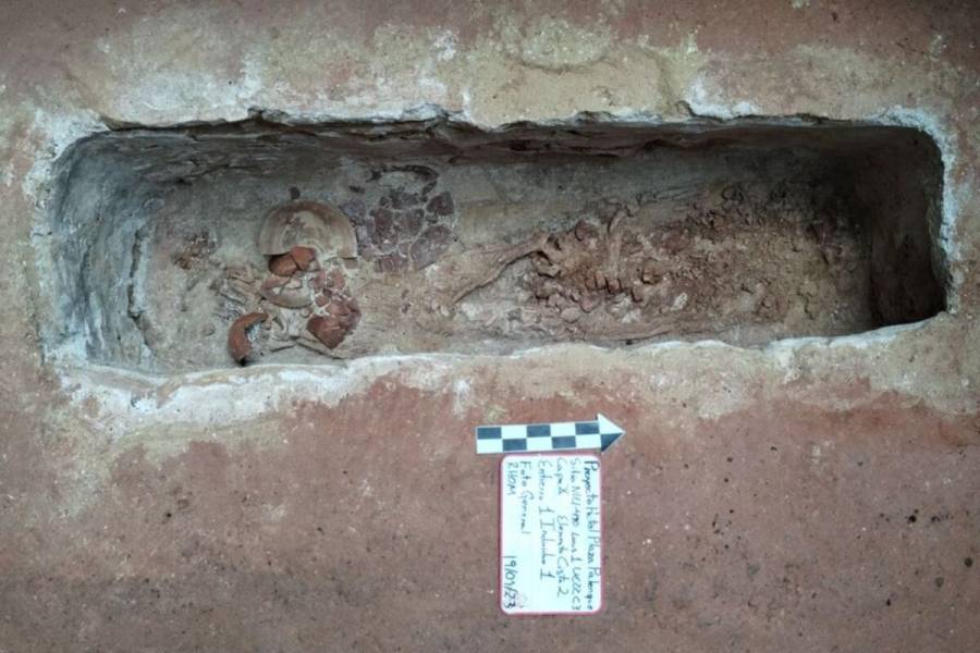 Descubren entierro humano con ofrenda en la construcción del Hotel Tren Maya, en Palenque