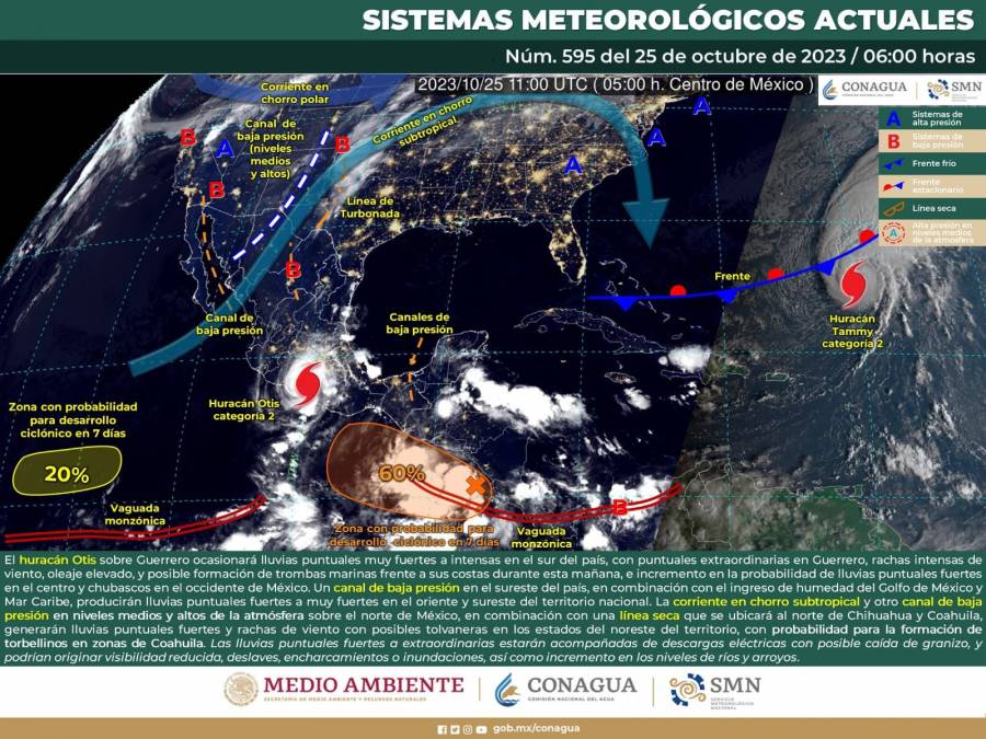 Aviso meteorológico del SMN: Huracán Otis Provocará lluvias intensas y extraordinarias en México