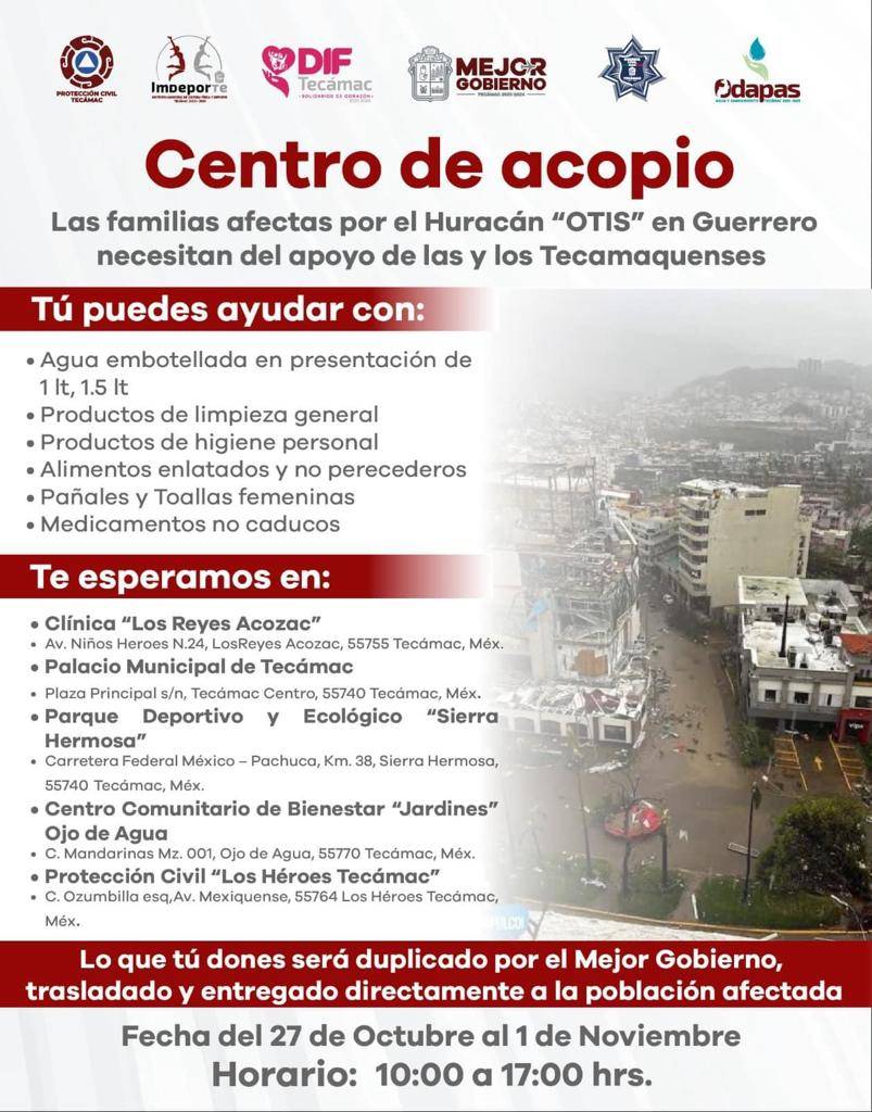 Tecámac se suma en ayuda a guerrerenses con centro de acopio